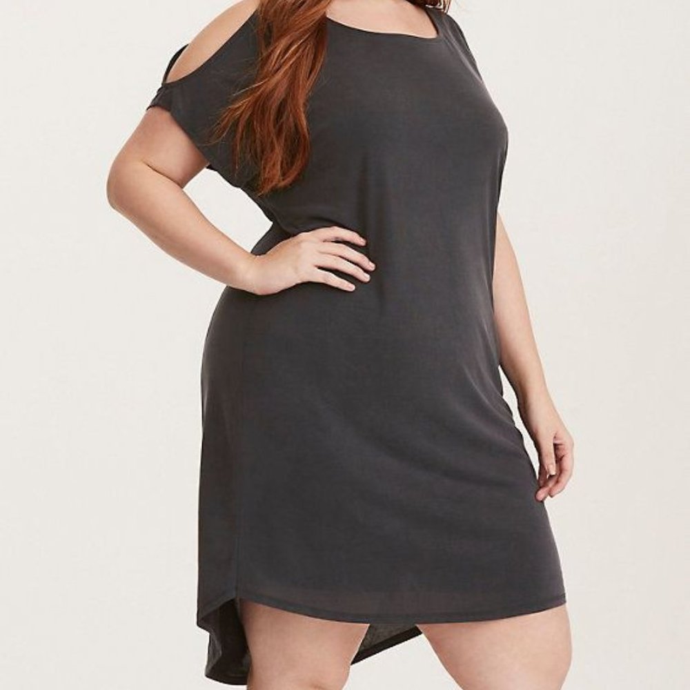 Torrid Charcoal Grey Cold Shoulder Shift Dress